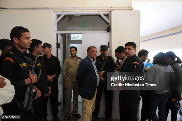 Haryana police commando deployed outside the court no-6 during the hearing of Pradyuman Thakur murder case in district court, on November 20, 2017 in...