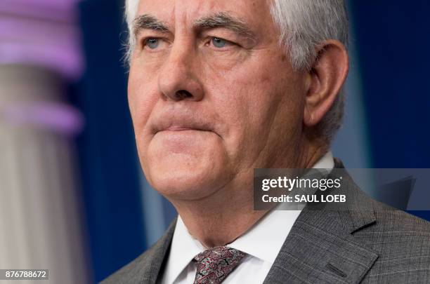 Secretary of State Rex Tillerson speaks about the designation of North Korea as a state sponsor of terrorism during the daily press briefing at the...