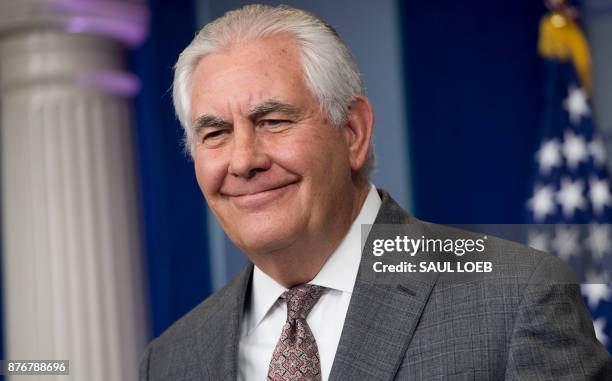 Secretary of State Rex Tillerson speaks about the designation of North Korea as a state sponsor of terrorism during the daily press briefing at the...