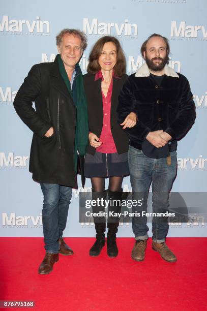 Charles Berling, Anne Fontaine and Vincent Macaigne attend the "Marvin Ou La Belle Education" Paris Premiere at Le Louxor cinema on November 20, 2017...