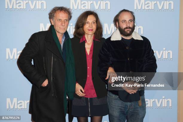 Charles Berling, Anne Fontaine and Vincent Macaigne attend the "Marvin Ou La Belle Education" Paris Premiere at Le Louxor cinema on November 20, 2017...