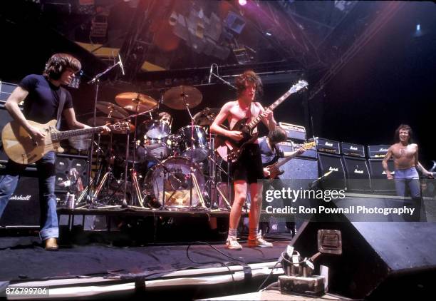 Performing at Buffalo Memorial Auditorium, September 27, 1978. Malcolm Young, Phil Rudd, Angus Young, Cliff Williams, Bon Scott.