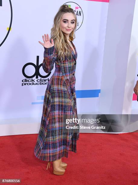 Sabrina Carpenter arrives at the 2017 American Music Awards at Microsoft Theater on November 19, 2017 in Los Angeles, California.