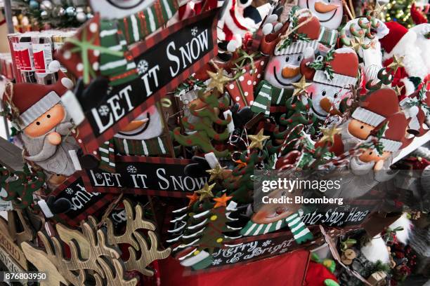 Holiday decorations are displayed for sale at a J.C. Penney Co. Store in the Queens borough of New York, U.S., on Monday, Nov. 20, 2017. Traditional...