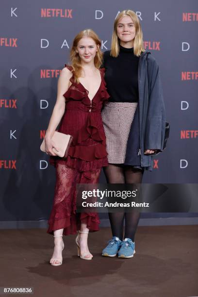 Nele Trebs and Gina Alice Stiebitz attend the premiere of the first German Netflix series 'Dark' at Zoo Palast on November 20, 2017 in Berlin,...