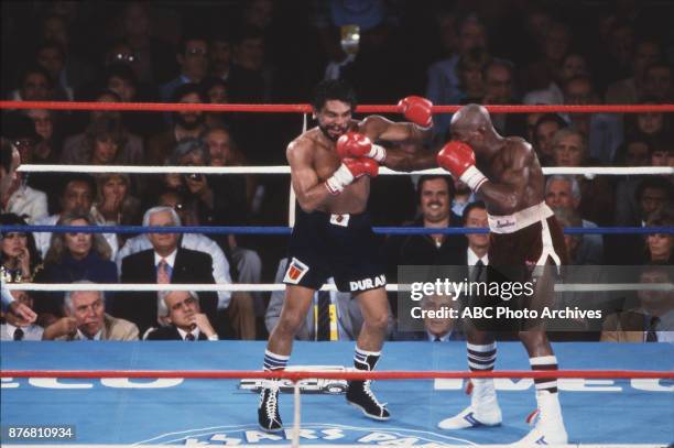 Roberto Durán, 'Marvelous' Marvin Hagler boxing at Caesars Palace, November 10, 1983.