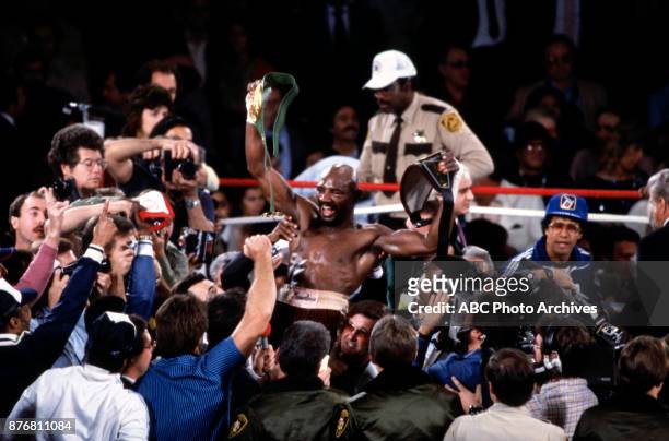 'Marvelous' Marvin Hagler boxing at Caesars Palace, November 10, 1983.