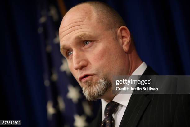 Federal Bureau of Investigation Special Agent in Charge John Bennett speaks during a news conference on November 20, 2017 in San Francisco,...