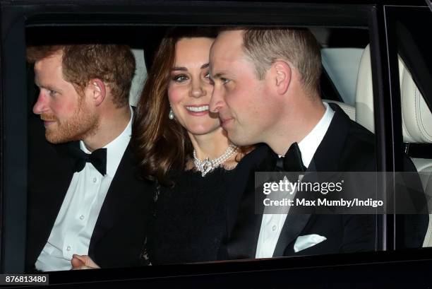 Prince Harry, Catherine, Duchess of Cambridge and Prince William, Duke of Cambridge arrive at Windsor Castle to attend Queen Elizabeth II's and...