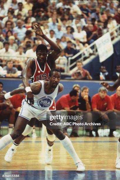 Los Angeles, CA Patrick Ewing, Dan Roundfield, Men's Basketball team playing at 1984 Olympics at the Los Angeles Memorial Coliseum.