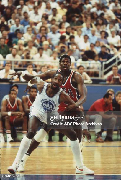 Los Angeles, CA Patrick Ewing, Dan Roundfield, Men's Basketball team playing at 1984 Olympics at the Los Angeles Memorial Coliseum.