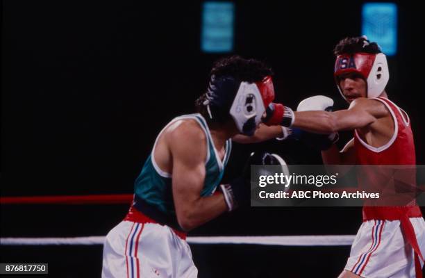 Los Angeles, CA Jose Risario, Paul Gonzales at Summer Olympics boxing trials, Memorial Sports Arena.