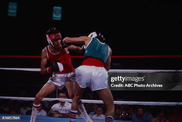 Los Angeles, CA Paul Gonzales, Jose Risario at Summer Olympics boxing trials, Memorial Sports Arena.