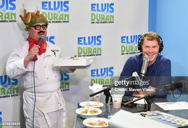 Chef/TV personality Bobby Flay and co-host Greg T at "The Elvis Duran Z100 Morning Show" at Z100 Studio on November 20, 2017 in New York City.