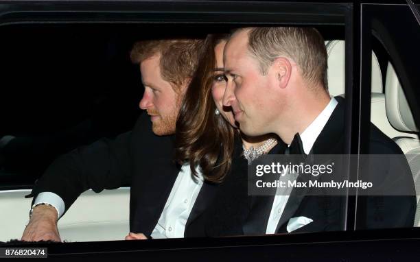 Prince Harry, Catherine, Duchess of Cambridge and Prince William, Duke of Cambridge arrive at Windsor Castle to attend Queen Elizabeth II's and...