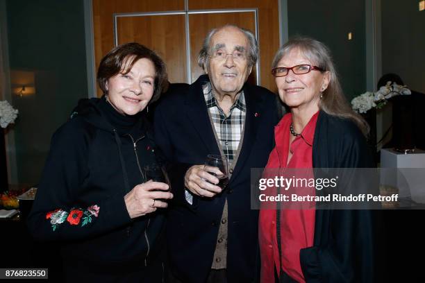 Michel Legrand standing between his wife Macha Meril and Marina Vlady attend the Tribute to Jean-Claude Brialy for the 10th anniversary of his death....