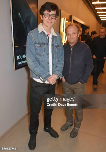 Asa Butterfield and Toby Jones attend a special screening of "Journey's End" at Vue Leicester Square on November 20, 2017 in London, England.