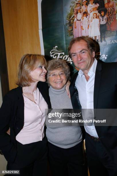 President of Ramatuelle Festival Jacqueline Franjou standing between Didier Van Cauwelaert and his wife Francoise Dorner attend the Tribute to...