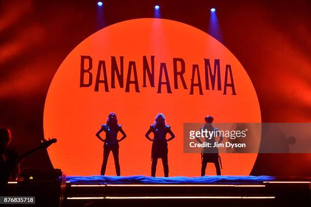Keren Woodward, Sara Dallin and Siobhan Fahey of Bananarama perform at Hammrsmith Apollo on November 20, 2017 in London, England.