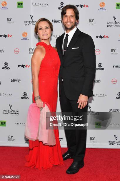 Adriana Esteves for best performance by an actress in Justica and her husband Vladimir Brichta attend the 45th International Emmy Awards at New York...