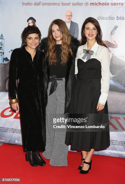 Antonia Truppo, Ilaria Brusadelli and Barbara Ronchi attend 'Gli Sdraiati' photocall on November 20, 2017 in Milan, Italy.