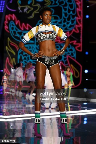 Amilna Estevao walks the runway during the 2017 Victoria's Secret Fashion Show at Mercedes-Benz Arena on November 20, 2017 in Shanghai, China.