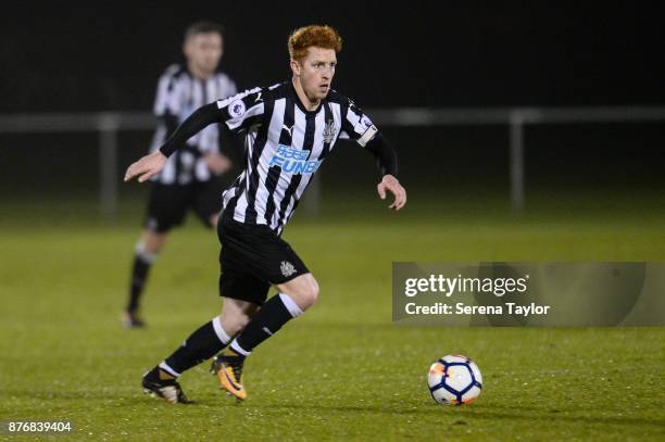 Jack Colback of Newcastle United runs with the ball during the Premier League 2 match between Newcastle United and Reading at Whitley Park on...