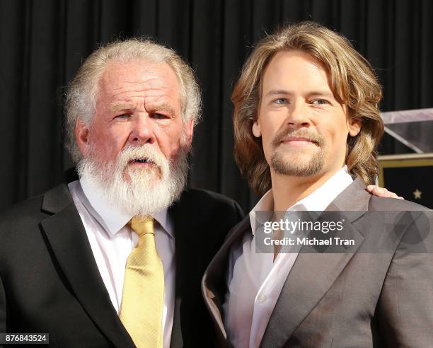 Nick Nolte with his son, Brawley Nolte attend the ceremony honoring Nick Nolte with a Star on The Hollywood Walk of Fame held on November 20, 2017 in...