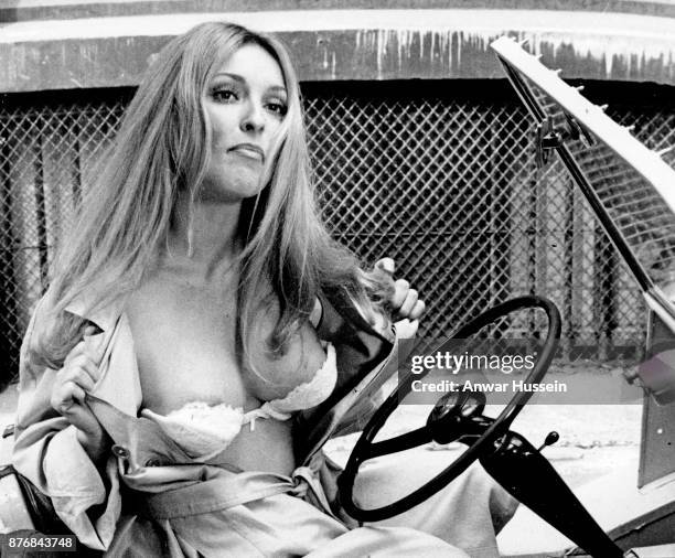 Pregnant actress Sharon Tate, wife of film director Roman Polanski, photographed on the set of her last film '12 + 1' in June 1969 in London, England...