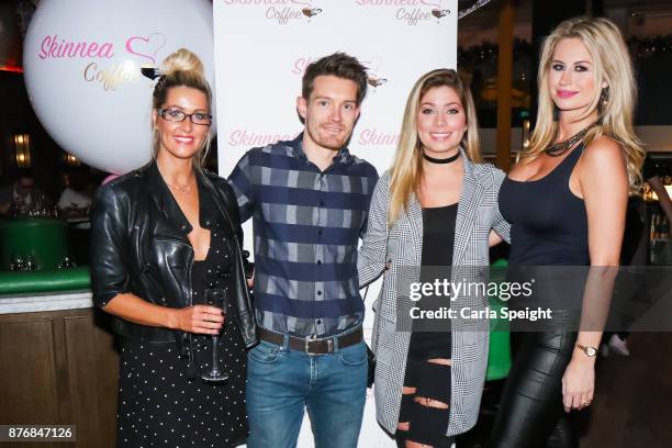 Leanne Brown Nikki Sanderson Ester Dee posing with the owner of Skinnea Coffee at the launch of Skinnea Coffee at Neighbourhood Spinningfields on...