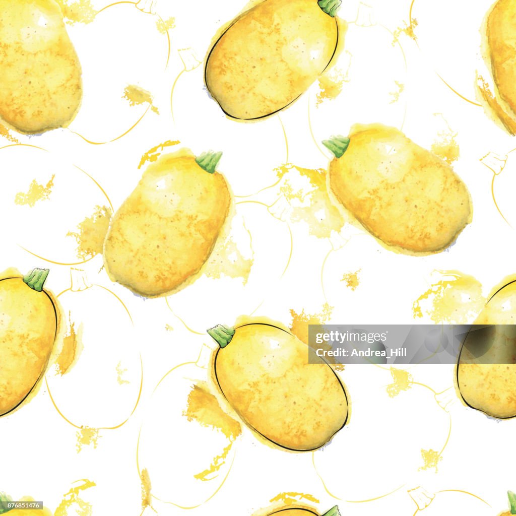 Spaghetti Squash Watercolor Vector Seamless Pattern