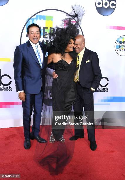 Smokey Robinson, Diana Ross, Berry Gordy arrives at the 2017 American Music Awards at Microsoft Theater on November 19, 2017 in Los Angeles,...