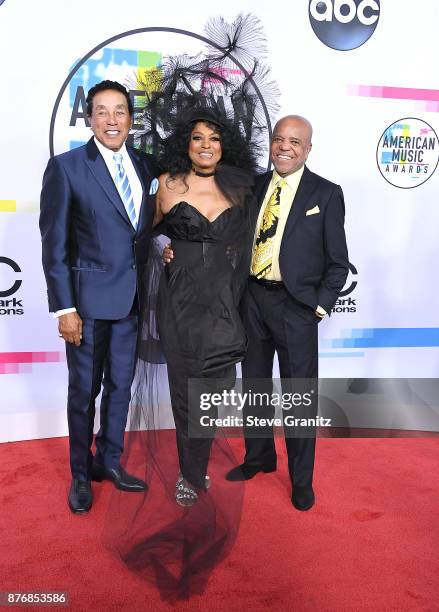 Smokey Robinson, Diana Ross, Berry Gordy arrives at the 2017 American Music Awards at Microsoft Theater on November 19, 2017 in Los Angeles,...