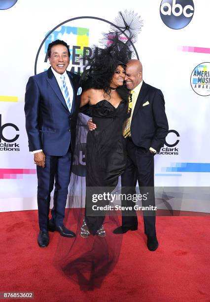 Smokey Robinson, Diana Ross, Berry Gordy arrives at the 2017 American Music Awards at Microsoft Theater on November 19, 2017 in Los Angeles,...