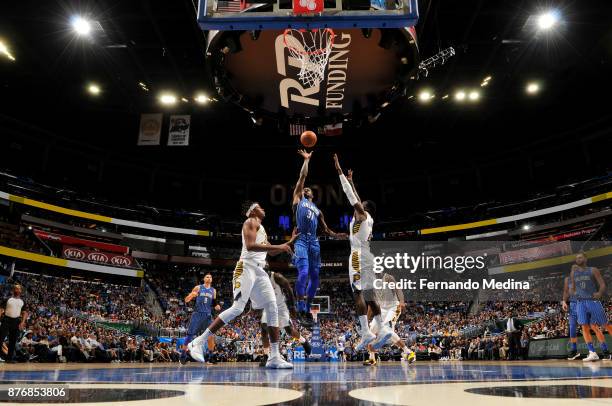 Terrence Ross of the Orlando Magic shoots the ball against the Indiana Pacers on November 20, 2017 at Amway Center in Orlando, Florida. NOTE TO USER:...