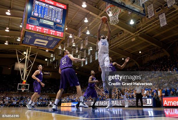 Marvin Bagley III of the Duke Blue Devils dunks against the Furman Paladins during their game at Cameron Indoor Stadium on November 20, 2017 in...