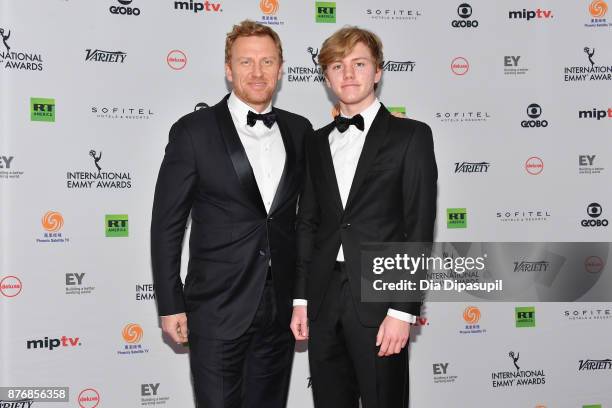 Actor Kevin McKidd and his son Joseph attend the 45th International Emmy Awards at New York Hilton on November 20, 2017 in New York City.