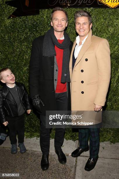 Gideon Scott Burtka-Harris, and actors Neil Patrick Harris and David Burtka attend the 2017 Saks Fifth Avenue Holiday Window Unveiling And Light Show...