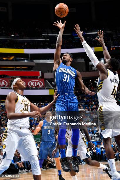 Terrence Ross of the Orlando Magic shoots the ball against the Indiana Pacers on November 20, 2017 at Amway Center in Orlando, Florida. NOTE TO USER:...