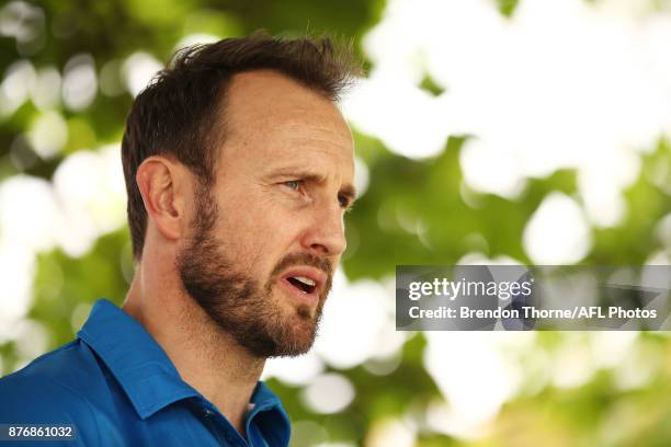 Jude Bolton speaks to the media during an AFL media opportunity ahead of the 2017 AFL Draft and AFL 9s at Queens Park on November 21, 2017 in Sydney,...