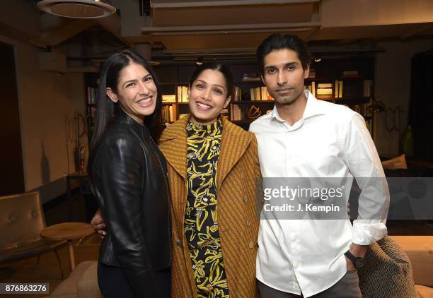 Producer Shaana Levy, actress Freida Pinto and director Uraaz Bahl attend the "Ladies First" Screening & Reception at Neuehouse on November 20, 2017...