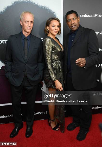 Dan Gilroy, Carmen Ejogo and Denzel Washington attend the screening of Roman J. Israel, Esq. At Henry R. Luce Auditorium at Brookfield Place on...