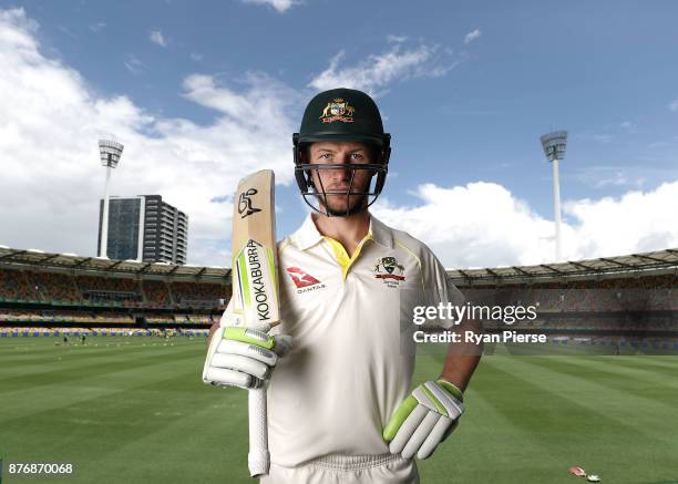 Cameron Bancroft of Australia poses during a portrait session ahead of his Test Debut at The Gabba on November 21, 2017 in Brisbane, Australia.