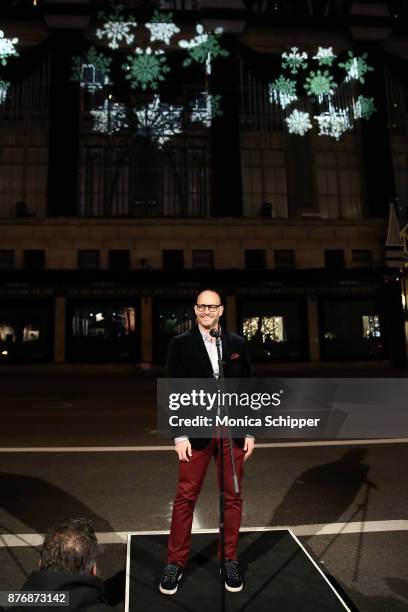 President at Saks Fifth Avenue Marc Metrick speaks at the 2017 Saks Fifth Avenue Holiday Window Unveiling And Light Show at Saks Fifth Avenue on...