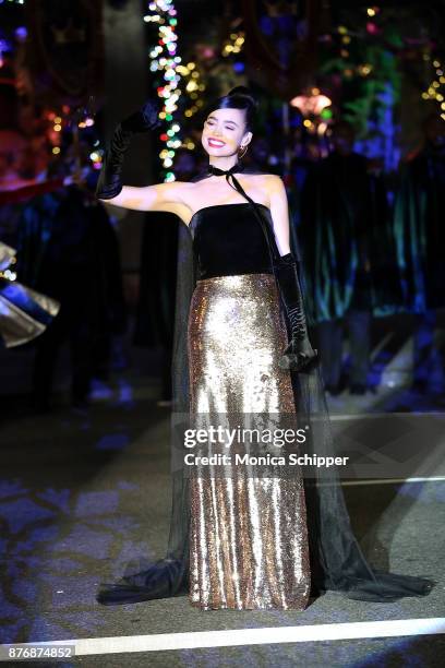 Actress and singer Sofia Carson performs during the 2017 Saks Fifth Avenue Holiday Window Unveiling And Light Show at Saks Fifth Avenue on November...