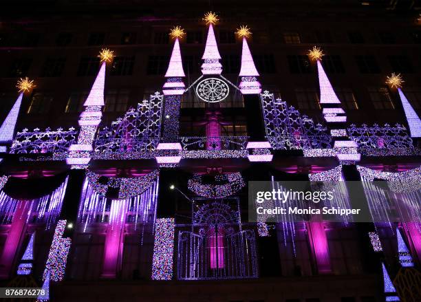 View of the exterior of Saks Fifth Avenue during the 2017 Saks Fifth Avenue Holiday Window Unveiling And Light Show at Saks Fifth Avenue on November...