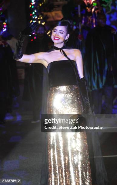 Singer and actress Sofia Carson performs during the 2017 Saks Fifth Avenue & Disney "Once Upon A Holiday" Windows Unveiling at Saks Fifth Avenue on...