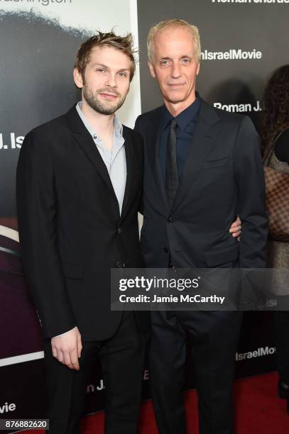 Sam Gilroy and Dan Gilroy attend the screening of Roman J. Israel, Esq. At Henry R. Luce Auditorium at Brookfield Place on November 20, 2017 in New...