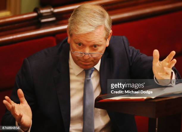 David Davis MP reacts on November 21, 2017 in Melbourne, Australia. Victoria's lower house passed the historic voluntary euthanasia laws on Friday 20...