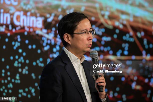 Daniel Zhang, chief executive officer of Alibaba Group Holding Ltd., speaks during a news conference in Hong Kong, China, on Monday, Nov. 20,...